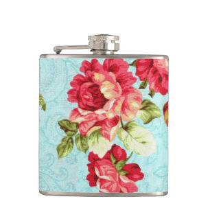 Landhaus-Rotrose-Blumen-Flasche Flachmann