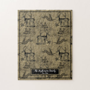Landhaus-Rustikal-Waldig-Vintage-Hirsch-Familienna Puzzle