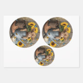 Landhaus-Rustikale-Scheune Sonnenblumen Decoupage Geschenkpapier Set (Vorderseite)