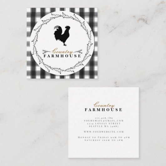 Landhaus Rustikaler Kranz Karierter Karo Quadratische Visitenkarte (Vorne/Hinten)