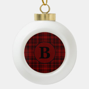LANDHAUS-STIL ROT GINGHAM KARRIERTER PLAID   KERAMIK Kugel-Ornament