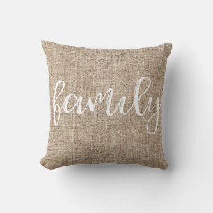 Landhaus-Stil Rustikal Braun Sackleinen Jute FAMIL Kissen