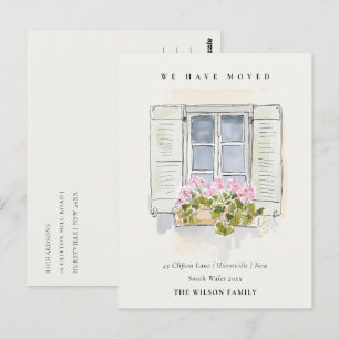 Landhaus-Vintage-Blumenfenster Wir sind umgezogen Postkarte