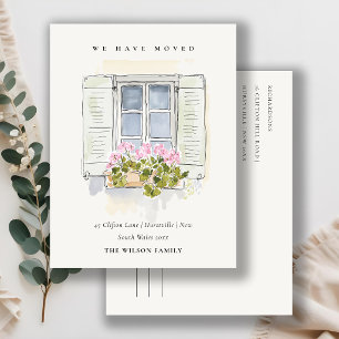 Landhaus-Vintage-Blumenfenster Wir sind umgezogen Postkarte