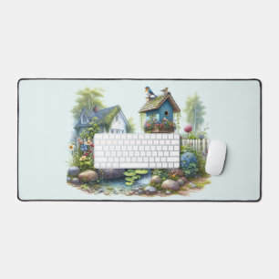 Landhaus-Vogelhaus-Garten-Aquarell Schreibtischunterlage
