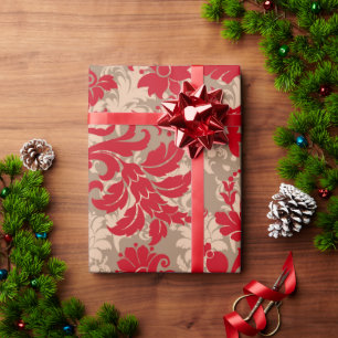 Landhaus-Weihnachten rot braun rustikales Blumenmu Geschenkpapier