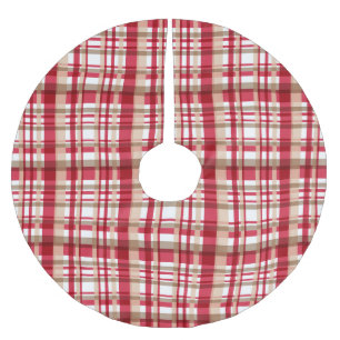 Landhaus-Weihnachten rot weiß beige Tattersall-Kar Polyester Weihnachtsbaumdecke