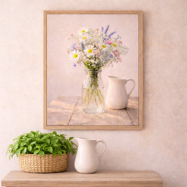 Landhaus-Wildblumen-Glas und Keramik-Krug Poster