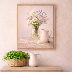 Landhaus-Wildblumen-Glas und Keramik-Krug Poster