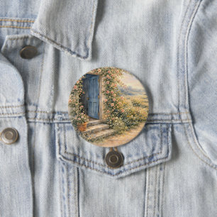Landhausgarten Blaue Tür Blumiger Pfad Szene Button