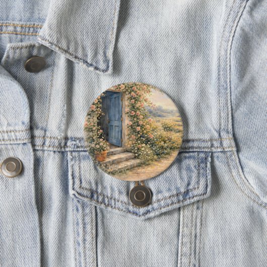 Landhausgarten Blaue Tür Blumiger Pfad Szene Button (Beispiel)