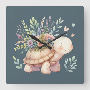 Landhausgarten-Schildkröte Aquarell Quadratische Wanduhr