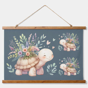 Landhausgarten-Schildkröte Aquarell Wandteppich Mit Holzrahmen