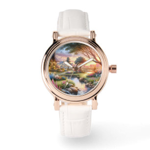 Landhausgartenbach bei Sonnenuntergang Armbanduhr