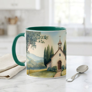 Landhausidyll-Kapellenweg-Pastell-Landschaft Tasse