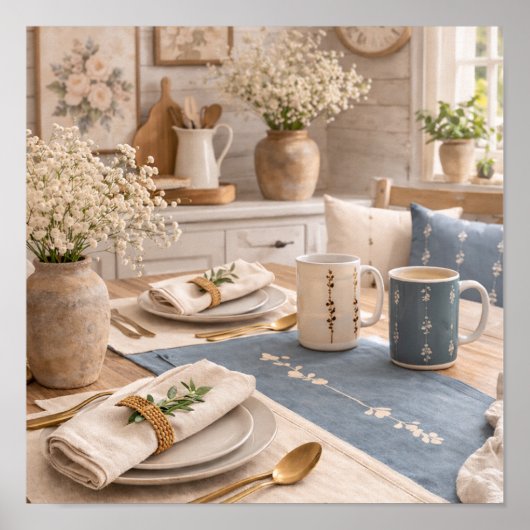 Landhausküche Stilleben Botanischer Tisch Poster (Vorne)