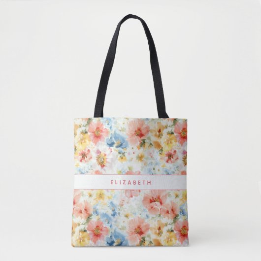 Landhausstil Aquarell Blumen Namensgeschenk Wildbl Tasche (Vorderseite)
