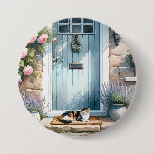 Landhausstil-Blumenveranda mit Calico-Katze Button (Vorderseite)