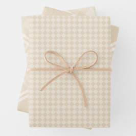 Landhausstil Cream Karo & Diamanten Geschenkpapier Set