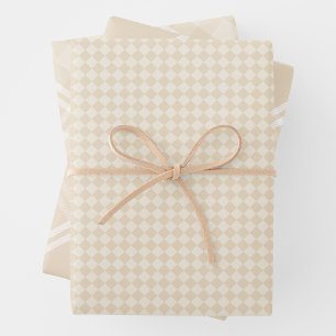 Landhausstil Cream Karo & Diamanten Geschenkpapier Set