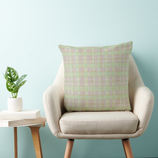 Landhausstil Neutraler Salbei Karo Kissen (Stuhl )