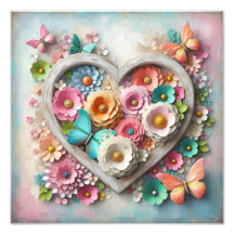 Landhausstil Pastell Blumen Schmetterling Herz
