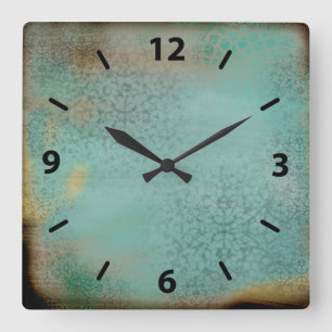 Landhausstil Rustikale Antike Türkisfarbene Faux-S Quadratische Wanduhr