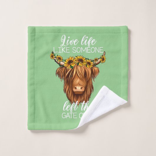 Landheiser-Hochlandkuh mit Sonnenblumenfarm Badhandtuch Set (Waschlappen)