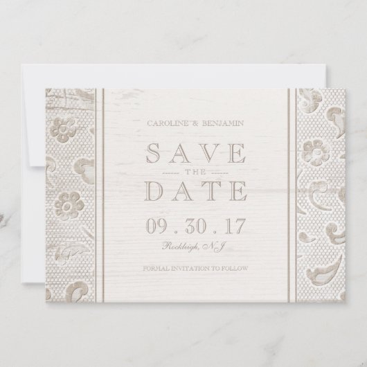 Landhochzeit aus Spitzenholz Save the Date (Vorderseite)