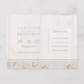 Landhochzeit aus Spitzenholz Save the Date Ankündigungspostkarte (Rückseite)