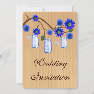 Landhochzeit Blaue Mason-Gläser Hochzeits-Einladun Einladung