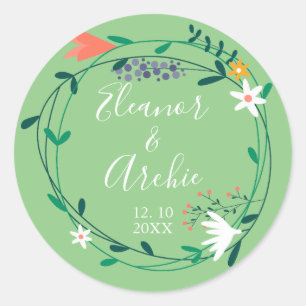 Landhochzeit Favors mit Blumenkranz Runder Aufkleber