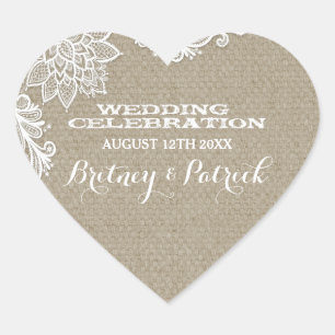 Landhochzeit Geschenke mit Floral und Jute und Spi Herz-Aufkleber