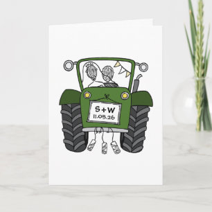 Landhochzeit mit grünem Traktor Karte