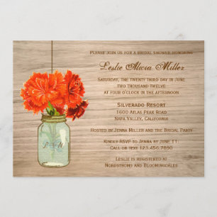 Landhochzeit mit Mason Jar Blumen Brautparty Einladung