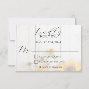 Landhochzeit mit Sonnenblumen und rustikaler Scheu RSVP Karte