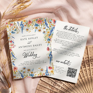 Landhochzeit mit Wildblumen-Hochzeitsdetails und W Einladung