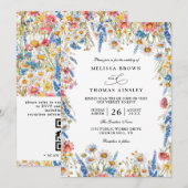 Landhochzeit Wildblumen Rustikal Modern QR Code Einladung (Vorne/Hinten)