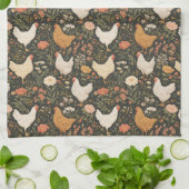 Landhuhn-Blumen auf Schwarz Geschirrtuch (Gefaltet)