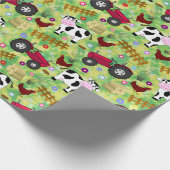 Landhütte Kuh und rote Zugmaschine Geschenkpapier (Ecke)