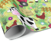 Landhütte Kuh und rote Zugmaschine Geschenkpapier (Rolleneckpunkt)