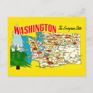 Landkarte des Bundesstaates Washington Vintage-Pos Postkarte