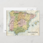 Landkarte Spaniens und Portugals Postkarte (Vorne/Hinten)