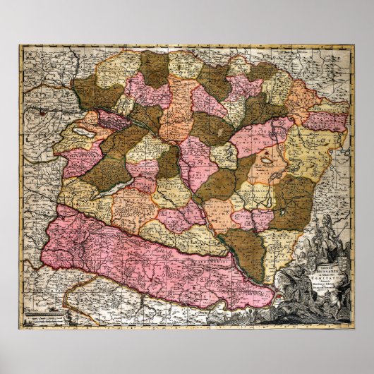 Landkarte Ungarns Poster (Vorne)