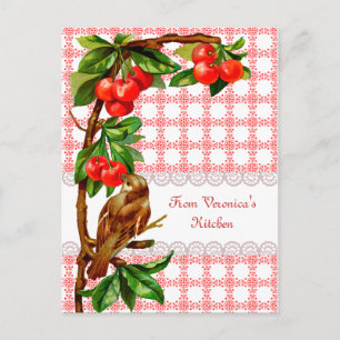Landkarte Vintage Vogel und Kirschen Rezeptkarte Postkarte