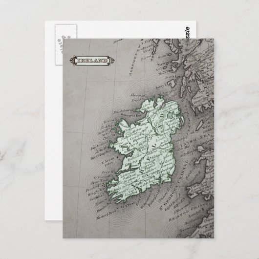 Landkarte von Irland, grün Postkarte (Vorne/Hinten)