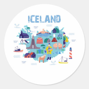 Landkarte von Island Runder Aufkleber