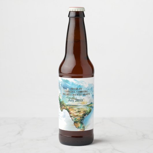 Landkarte von Texas Cowgirl Junggeselinnen-Abschie Bierflaschenetikett (Vorderseite)