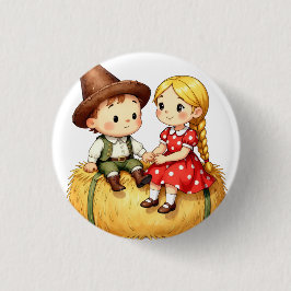 Landkinder auf einem Heuballen Button