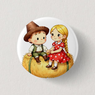 Landkinder auf einem Heuballen Button